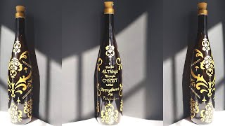 DIY Wine Bottle Design Using Stencils  Bottle Art  Wine Bottle Crafts  HD [upl. by Vrablik816]