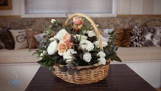 Simple Rose Basket Arrangement Floristry Tutorial [upl. by Campball]