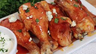 Easy Buffalo Chicken Drumsticks Recipe  The Carefree Kitchen [upl. by Arretnahs]