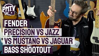 Fender Bass Comparison  Precision vs Jazz vs Mustang vs Jaguar Bass  Whats The Difference [upl. by Kimberley]