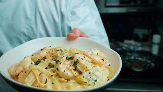 Creamy Garlic Prawn Fettuccine Pasta  5 Min Recipe [upl. by Aivitnahs743]