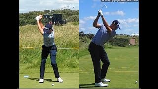 Justin Thomas golf swing  Long Iron faceon amp downtheline July 2017 [upl. by Qifar]